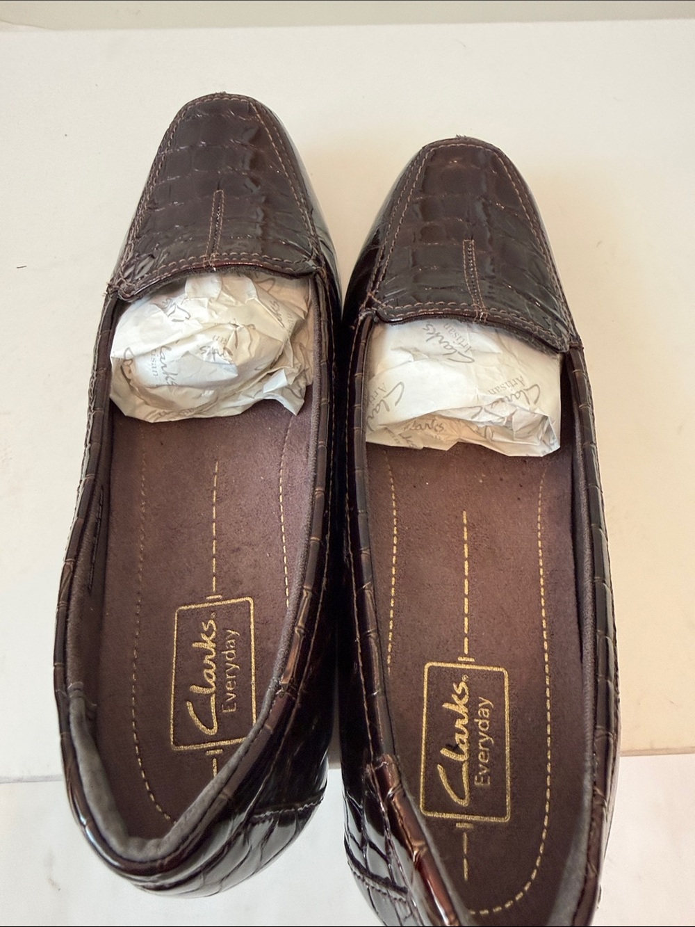 Women's Clarks Croc-Embossed Leather Loafers in Dark Brown - Picture 3 of 7